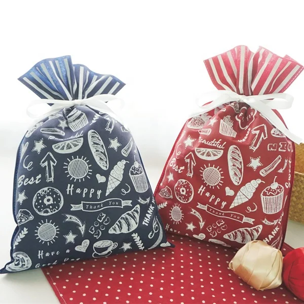 Экологичные нетканые сумки красного цвета на шнурке, биоразлагаемые пакеты, ежедневная подарочная упаковка