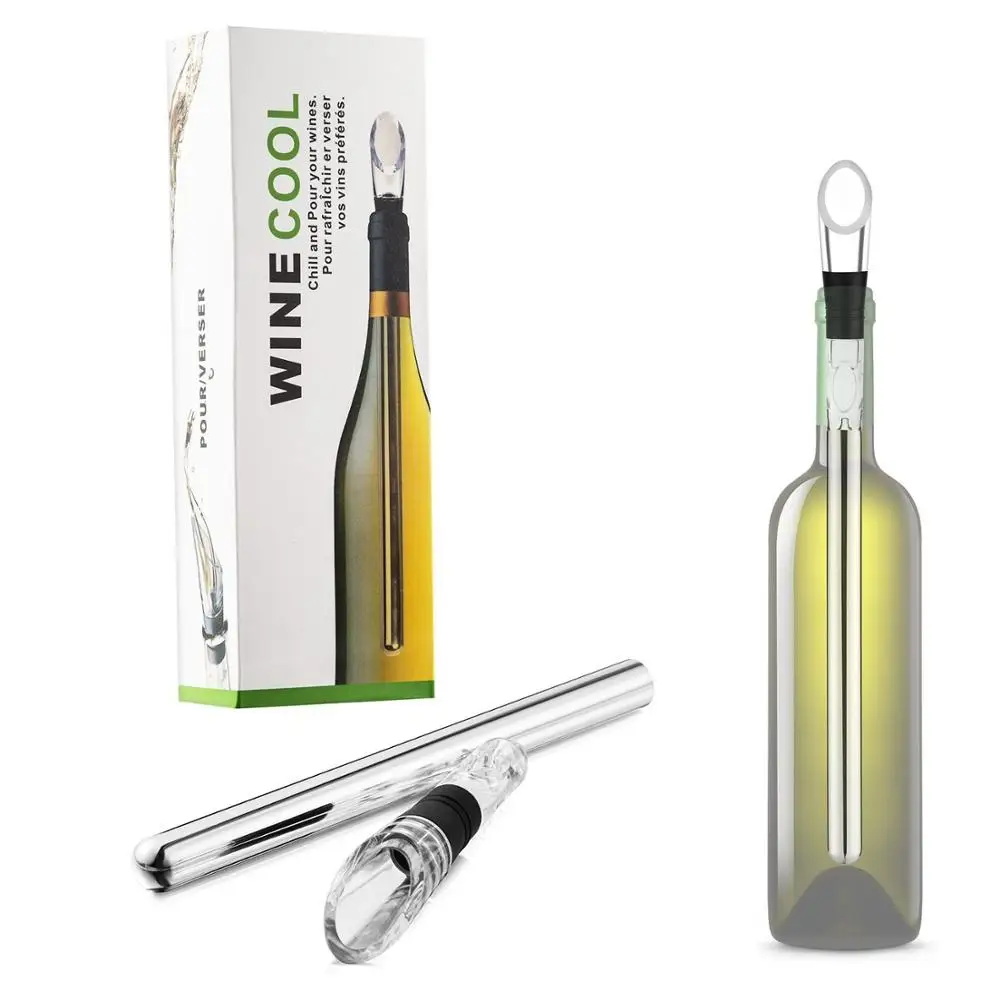Best selling Stainless Steel Wine Bottle Cooler Stick Freezer with Aerator and Pourer Decanter