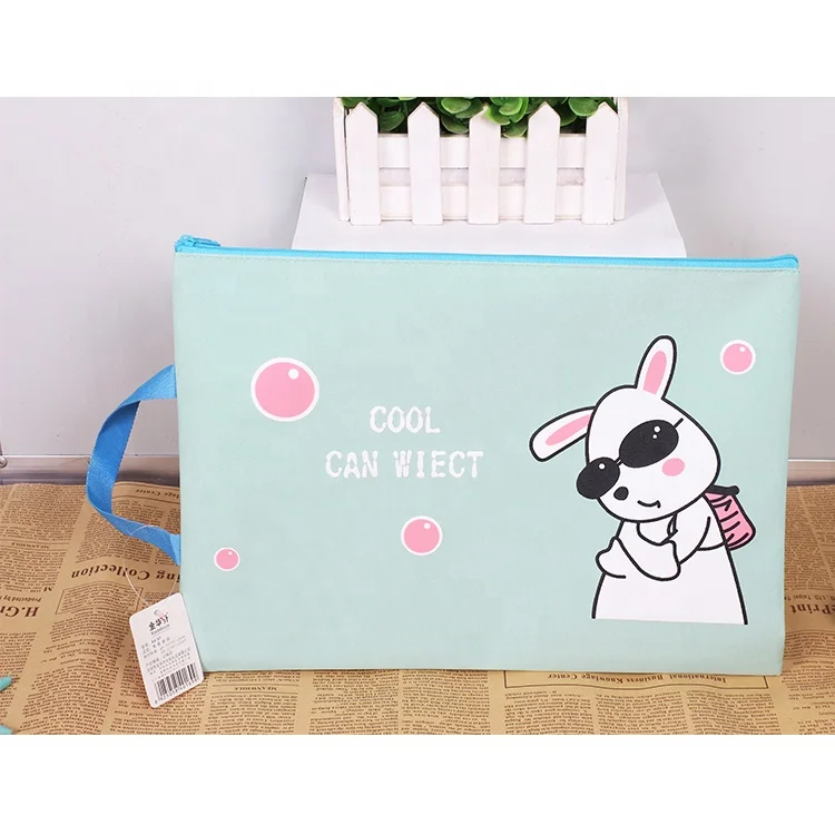 Office cartoon fabric oxford portable file zipper bag documents pouch
