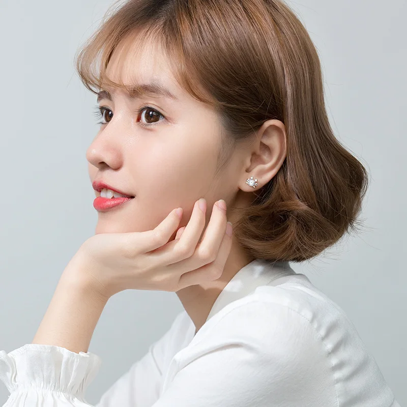 Pure 925 Sterling Silver Mini Cubic Zircon Crab Shaped Stud Earrings For Christmas Gifts Jewelry