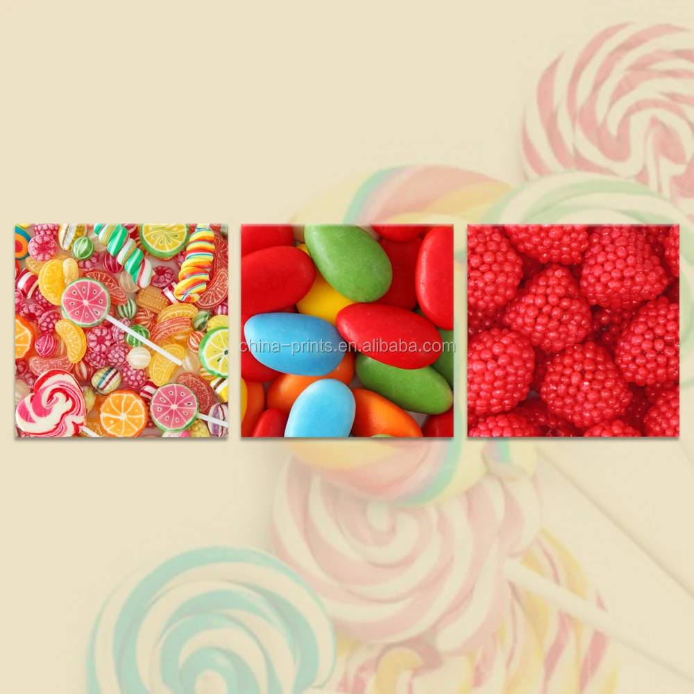 Настенная картина из 3 предметов «Я люблю сладкие конфеты», Художественная печать на холсте «Бон аппетит», Настенная картина для магазина конфет, украшение детской комнаты