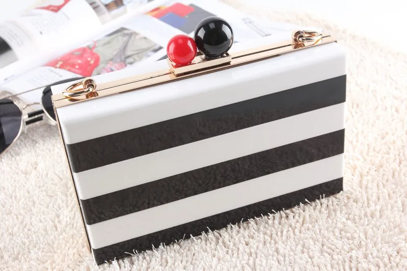 Оптовая продажа, новый стиль, черно-белые полосатые сумки, женские вечерние клатчи