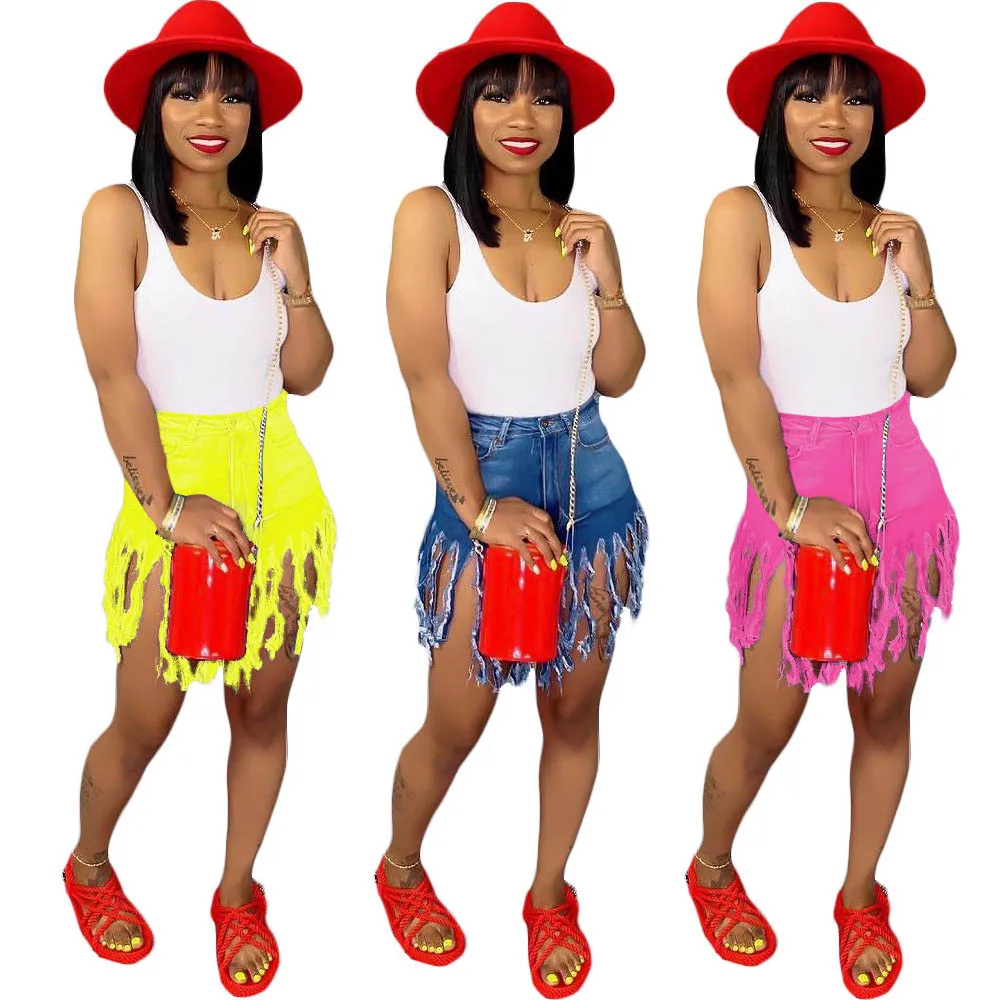 XXXL Plus Size Fashion Tassel Hot Pants Denim Women Short Jeans