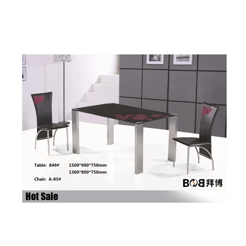 dining table set italian Modern and elegant European restaurant with glass safflower tea table and black leather chair