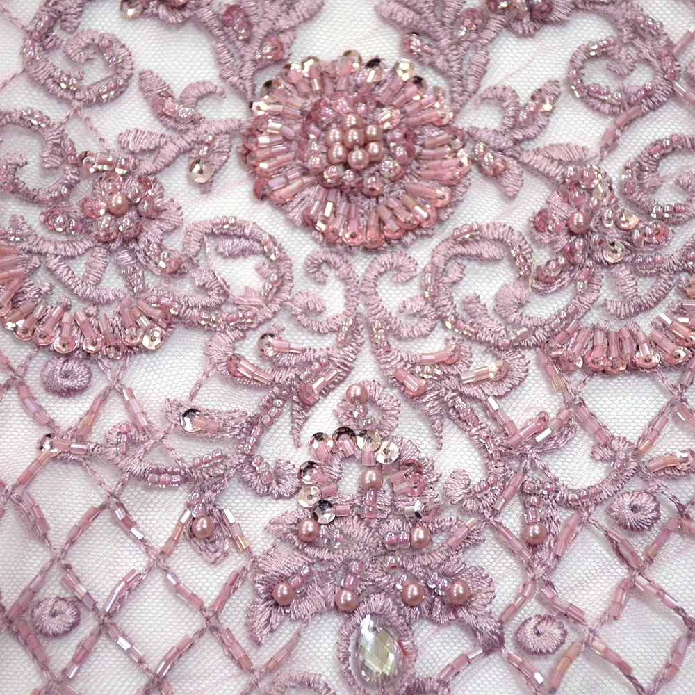new product onion african lace fabrics crystal beaded fabric tulle lace fabrics for party HY0937-8