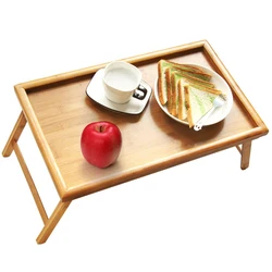 2021 Hot Bamboo Bed Tray Wooden Curved Sides Breakfast Serving Tray with Folding Legs