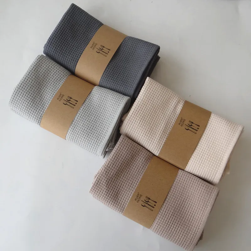 Plain solid color cotton linen waffle kitchen towel