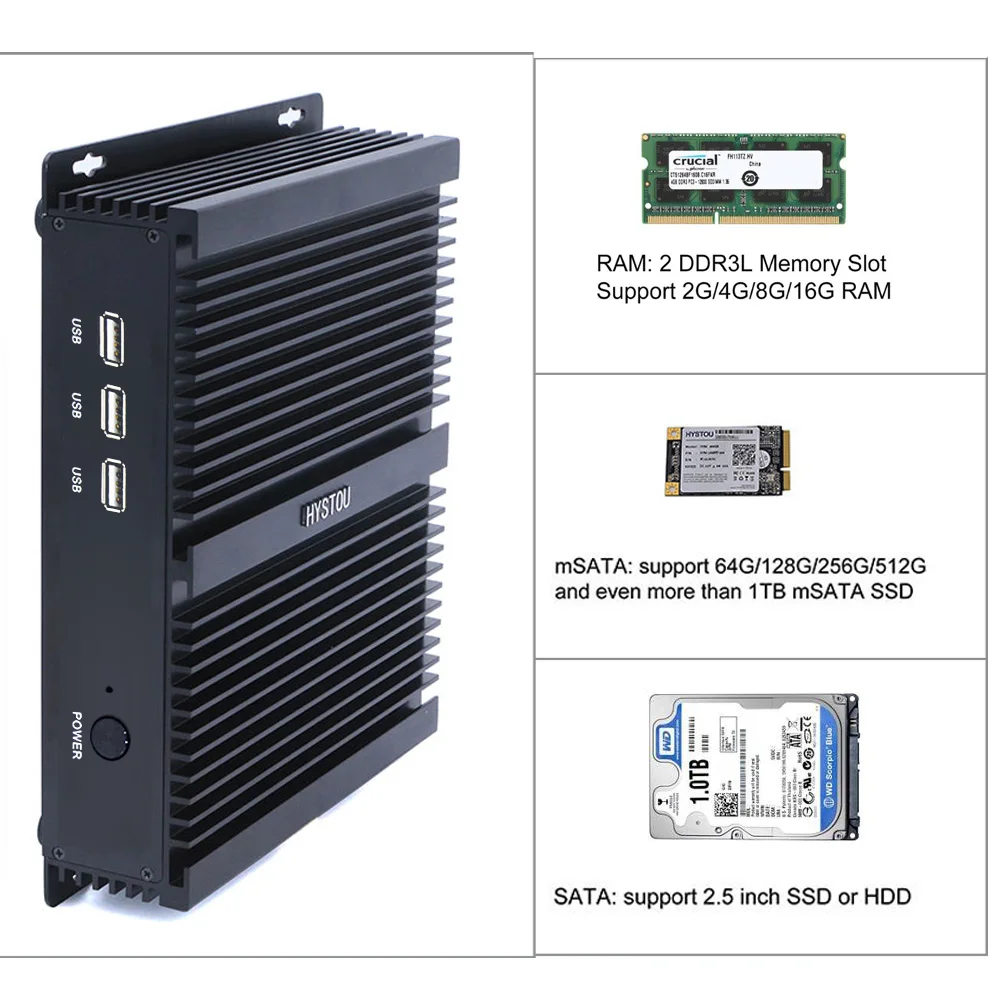 Hystou дешевый промышленный мини-ПК Core I5 7200U компьютер Sever Dual Nuc 4K Wifi двойной дисплей