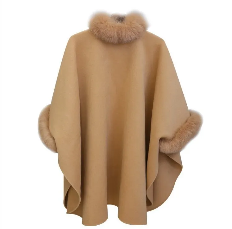 Ecowalson Women Jacket Casual Woollen Outwear Fur Collar Parka Cardigan Cloak Coat