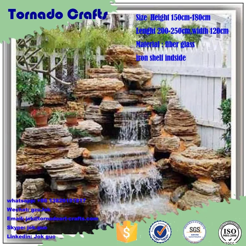 Guangzhou Manufacture Fiberglass Artificial Rock Waterfall For Garden Fountain
