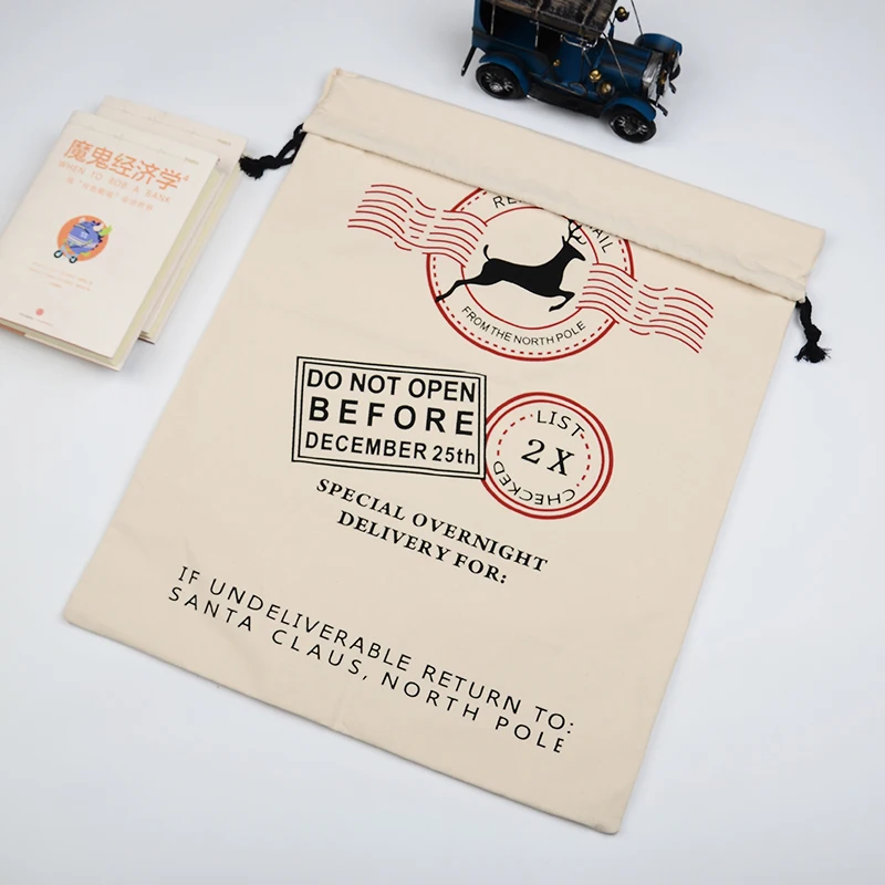 100% Cotton High Quality Santa Gift Bag 50*70 cm Christmas drawstring gift bags