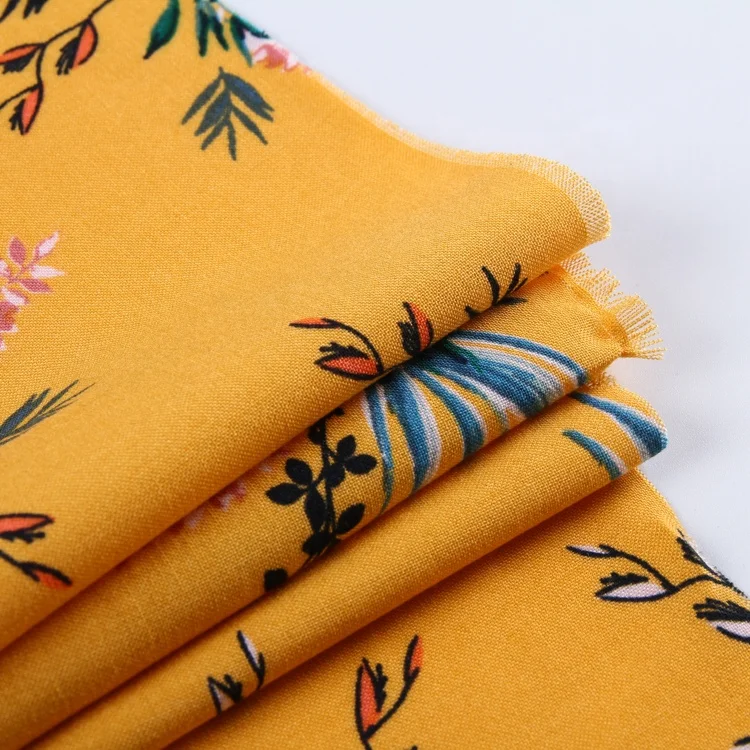 Yellow flower 100% printed viscose fabric plain african printed fabric