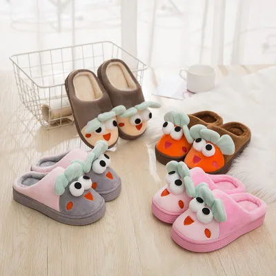 Зимние новые милые Мультяшные теплые детские хлопковые тапочки для дома