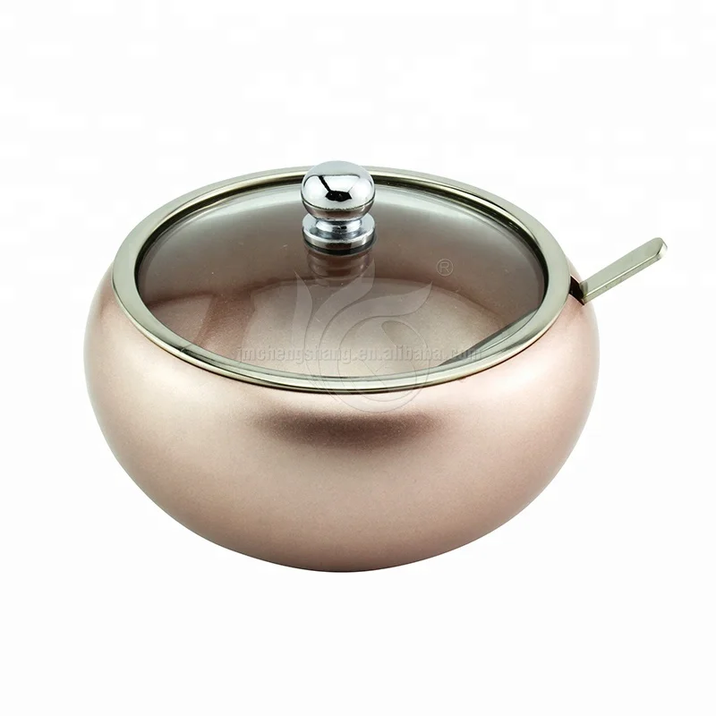 Restaurant Tableware Kitchen Sugar Pot Canister with spoon & lid & holder Stainless Steel Metal Sugar Bowl