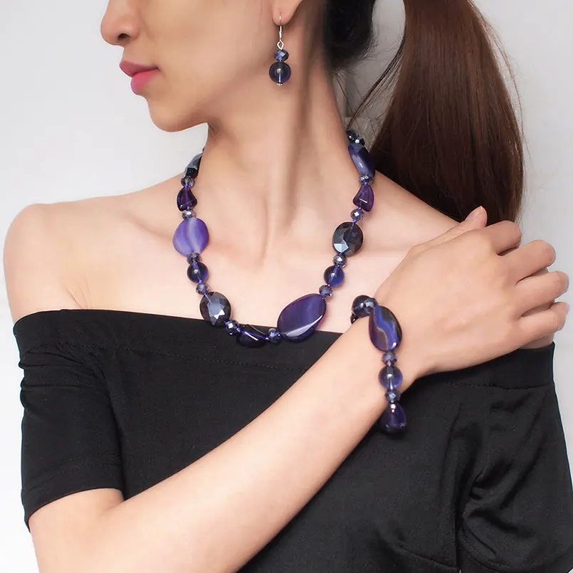 Trendy Resin Beaded Jewelry Sets Crystal Statement Necklaces Bracelets Earrings Women Statement Necklace Wedding Set