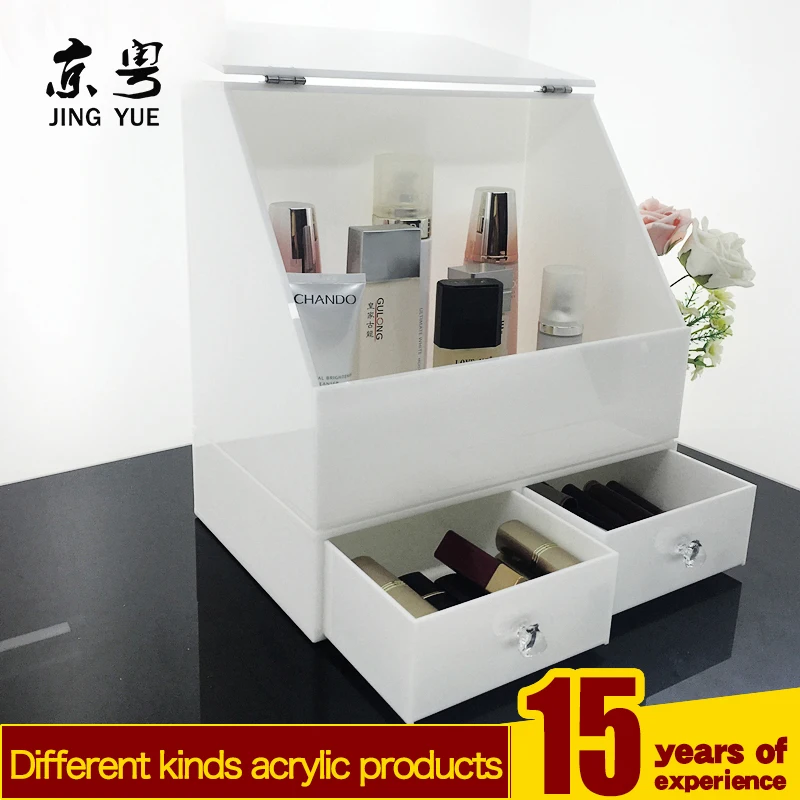 Factory custom hotel restaurant home desk pma plexiglass acrylic cosmetic makeup organizer white makeup organizer acrylic
