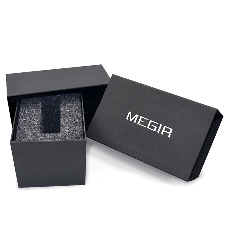  Megir box 2 брендовые кожаные часы модный и повседневный черный бумажный корпус мы продаем коробку с часами вместе не пустую