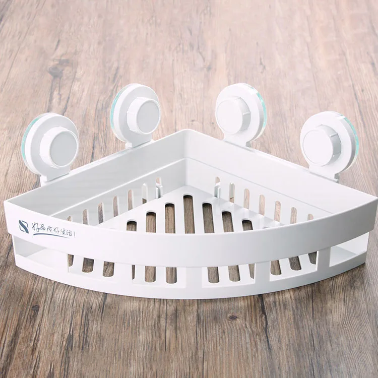 Bathroom Corner Shower Shelf With Suction Rack Organizer Cup Storage Wall Basket