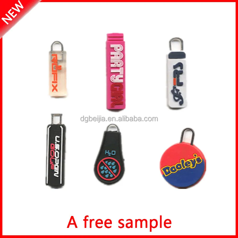 Custom rubber zipper puller, silicone soft pvc zipper pull for clothing
