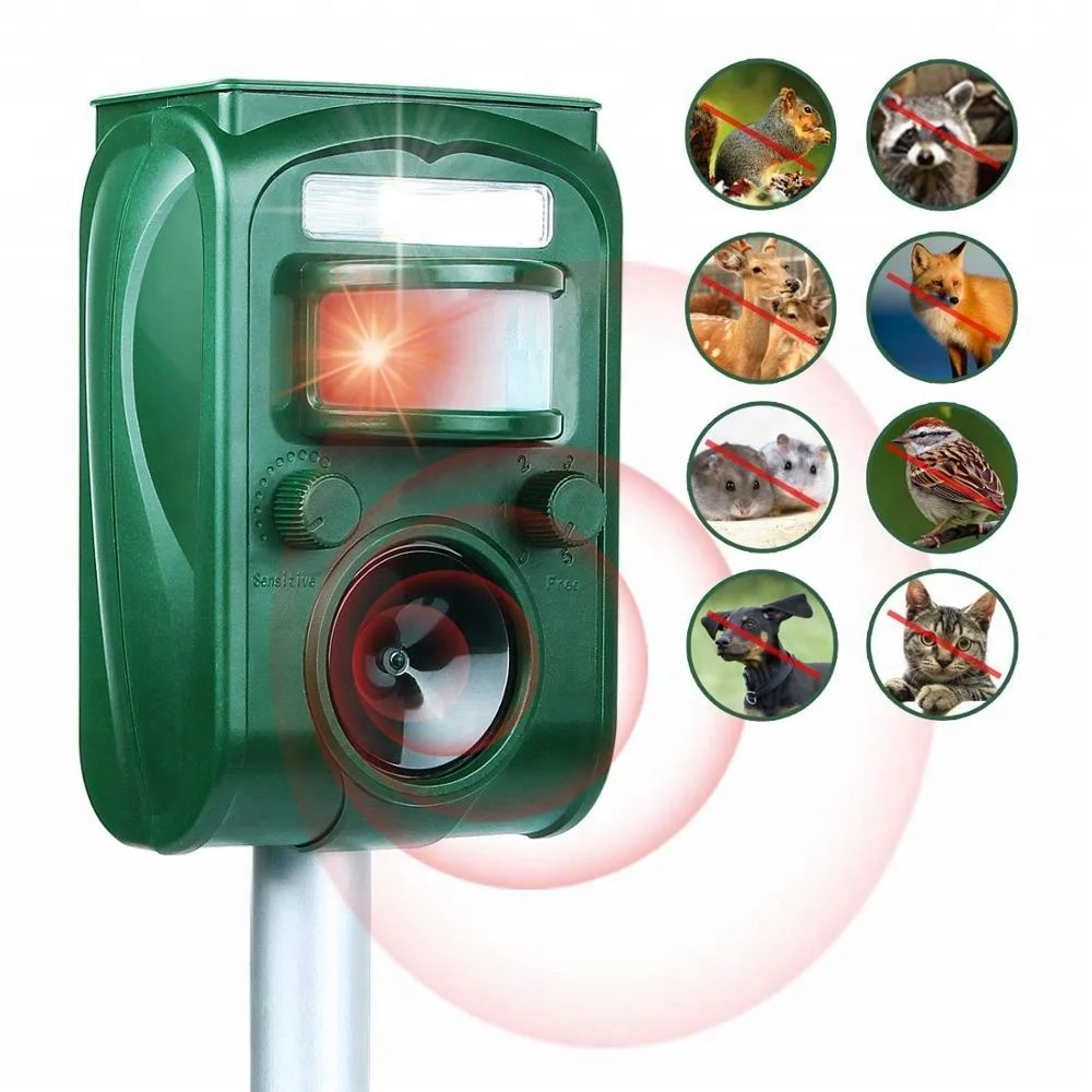 
GH-501 Solar Ultrasonic Animal repeller PIR bird bat pigeon device recharge battery powered dog cat raccoon Repeller for lawn 