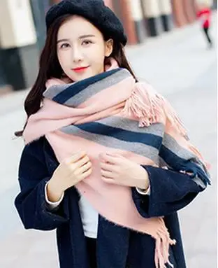 Fashion Scarves Wholesale 200*50Cm Large Acrylic Scarf  Long Students Women Color Striped Tassel Scarf
