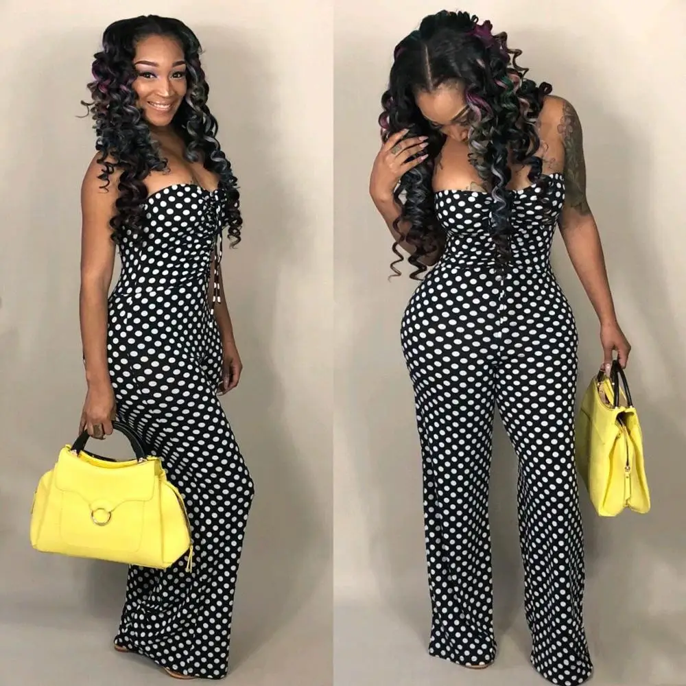 OEM ODM Wholesale MSW6469 Casual Women Pants wave point halter Designs Summer Long Jumpsuit