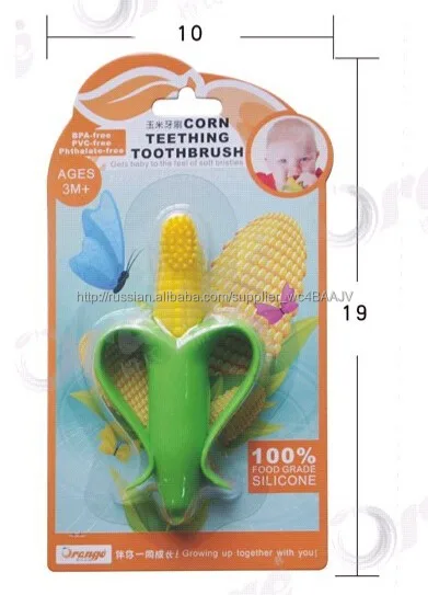 безопасной и окружающей среды медицинской ранга кремния ребенка зубная щетка симпатичные кукуруза форма ребенка зубная щетка