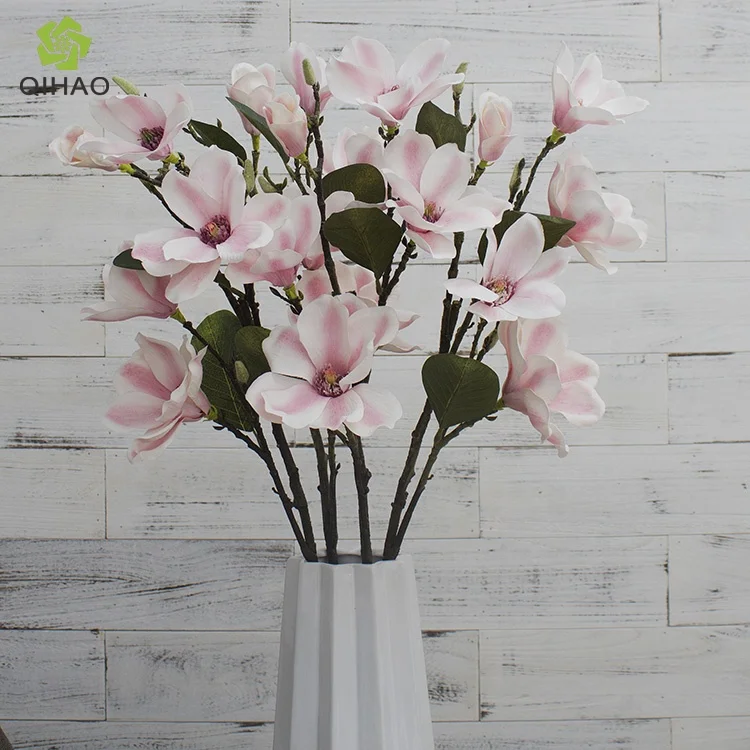 Top sale price  silk  5 heads single stem artificial magnolia flower for decoration