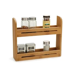 Top Selling Bamboo Wall Mounted Spice Rack Seasoning Stackable Organizer 2 Tier Healthy Waterproof