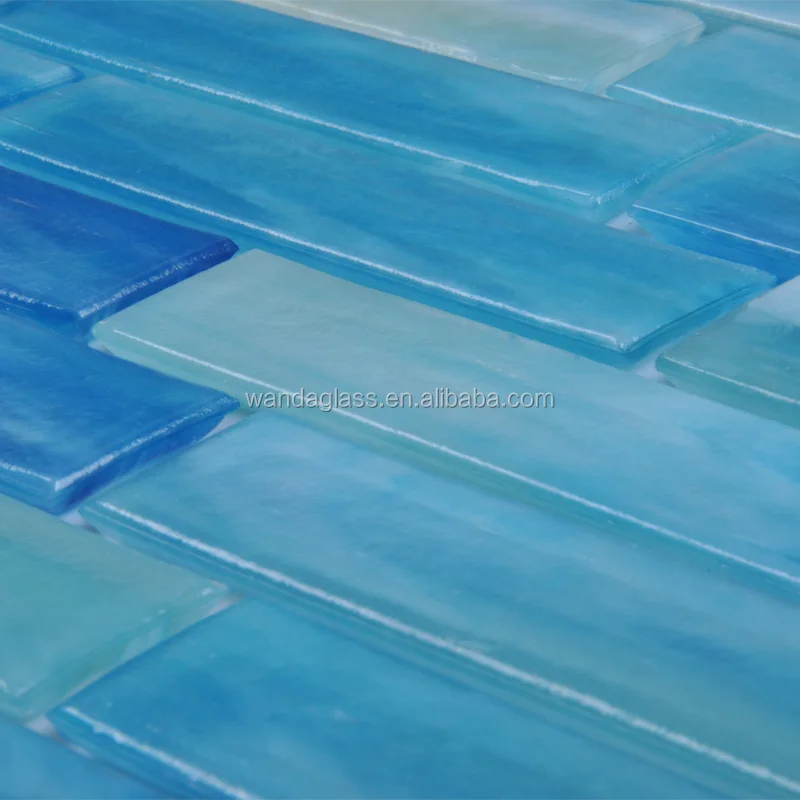 Colorize High quality Mix blue Glass swimming pool Mosaic Tile Jiangsu factory Kiln Vary Long strip swimming pool glass tiles
