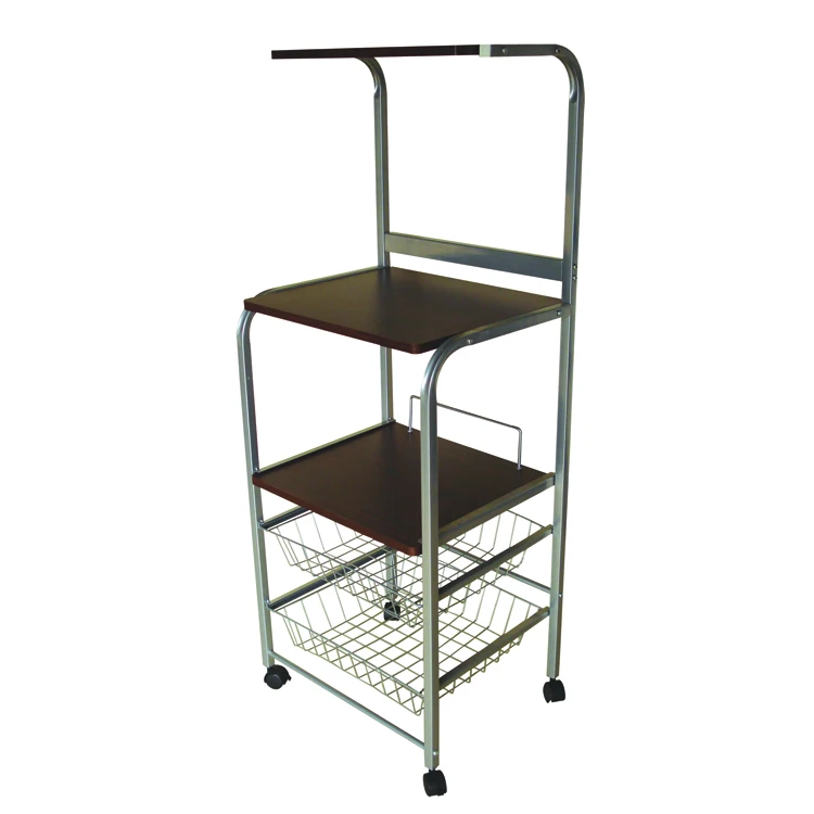 
Hot Sales Pine Wood Kitchen Trolley With Baskets 