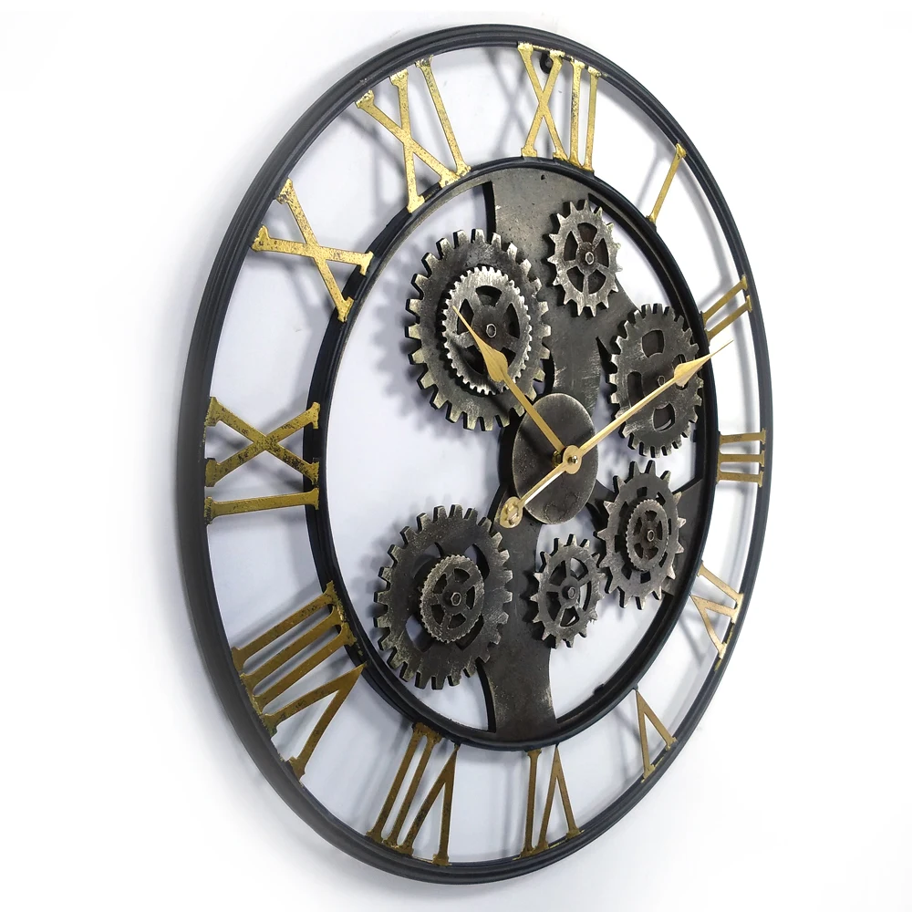 27 inch 69cm round bronze  industrial style MDF gear home decorative quartz wall mounted clock for living room