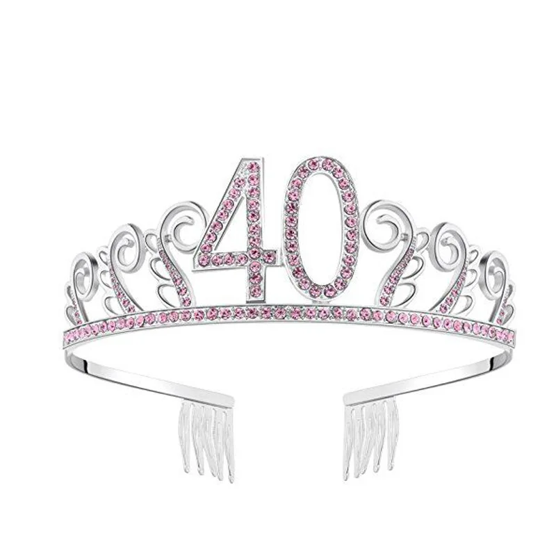 2018 new 21st bride crown fashion crystal pink queen birthday crown 20th 40th 50th 60th 70th 80th