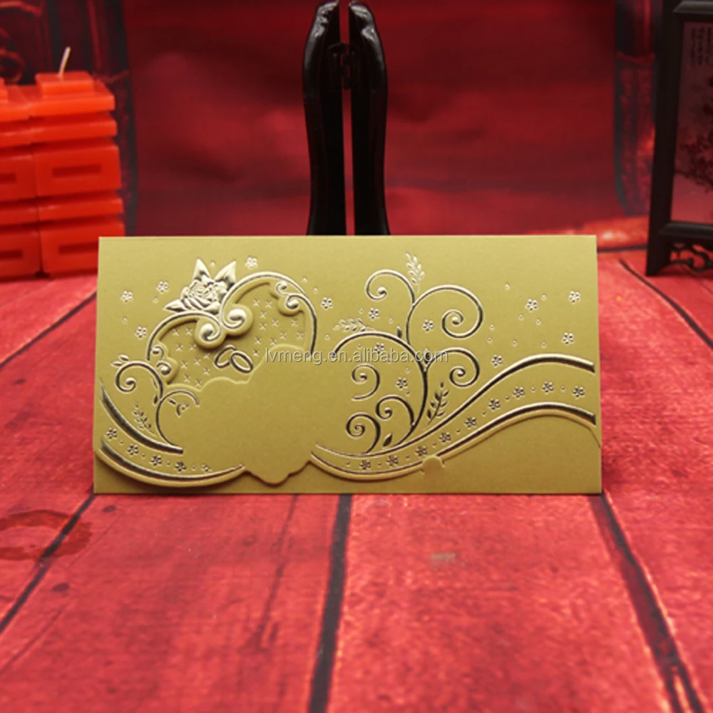 Wholesale custom low price simple wedding card/ Three fold pearl paper wedding greeting cards