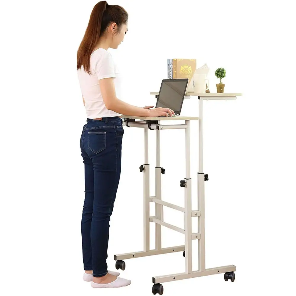 2 Inches Carpet Wheel Mobile Stand Up Desk Height Adjustable Home Office Desk with Standing