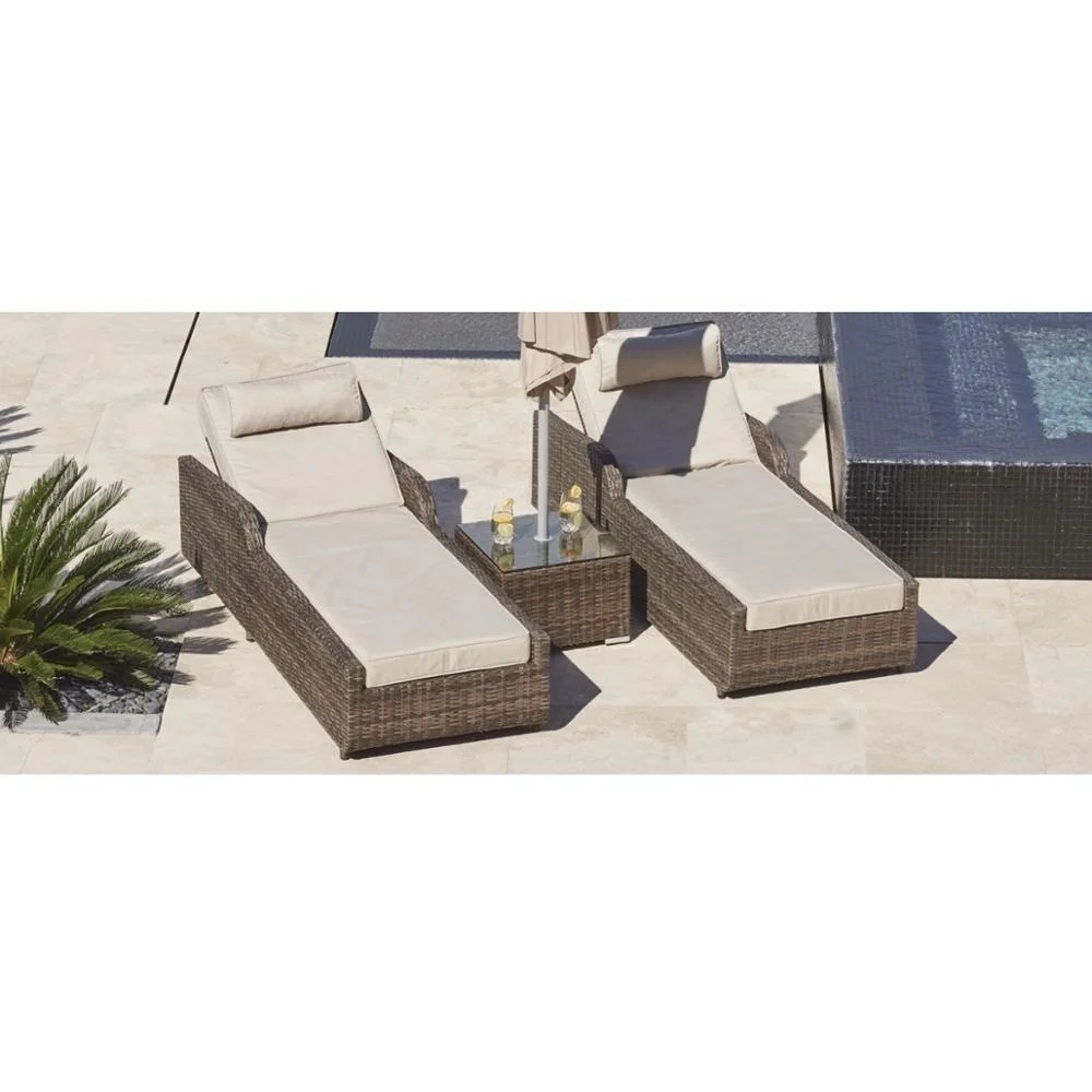 3PC Leisure Modern New Style Outdoor Sunbed Patio Wicker Daybed and Garden Rattan Furniture Lounger