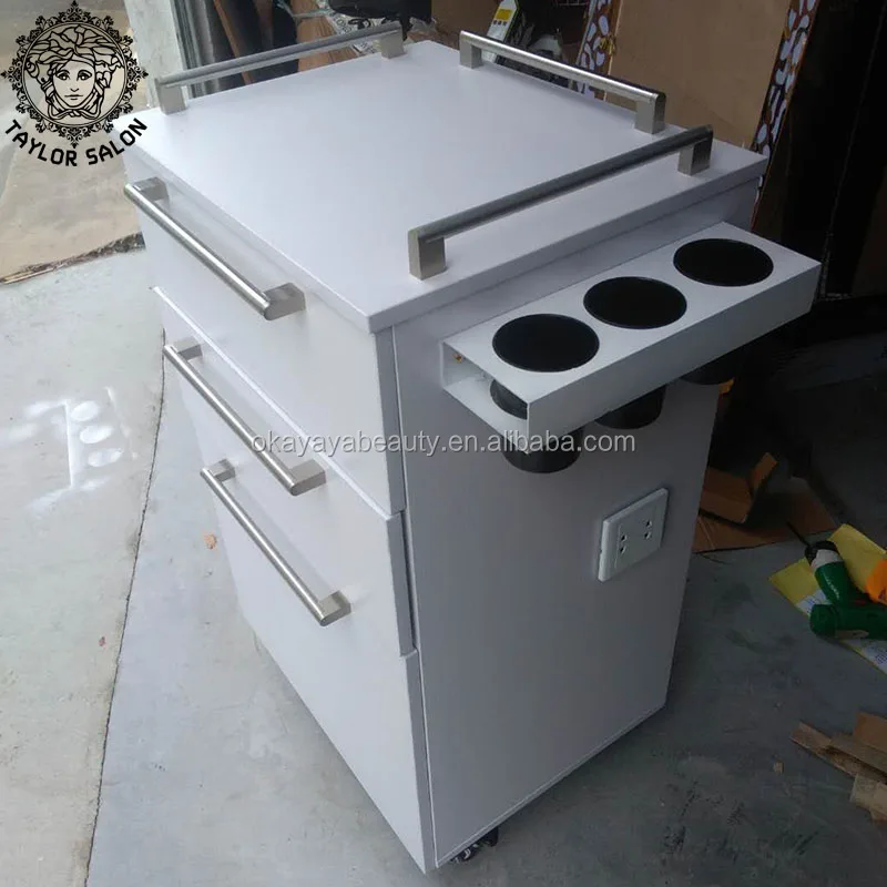 White salon trolley hair salon cabinet cart hairdresser trolley with drawers