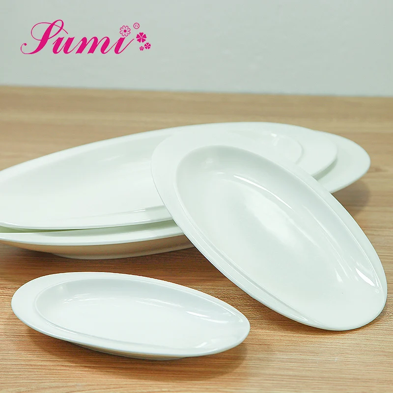 Custom logo long plates china dishes ceramic, restaurant serving dishes