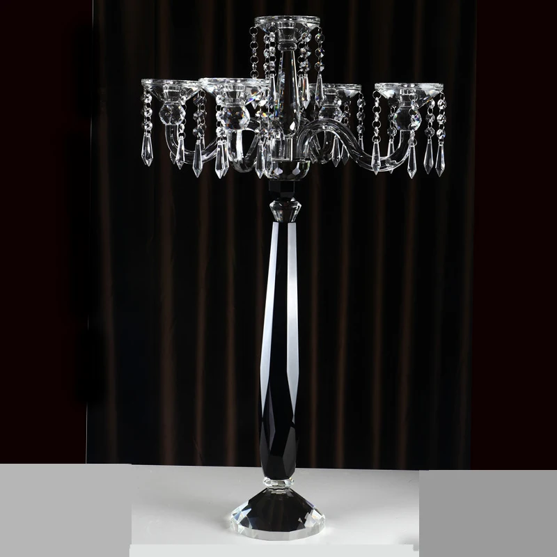 pujiang black crystal candelabra for wedding centerpiece with 5 arms