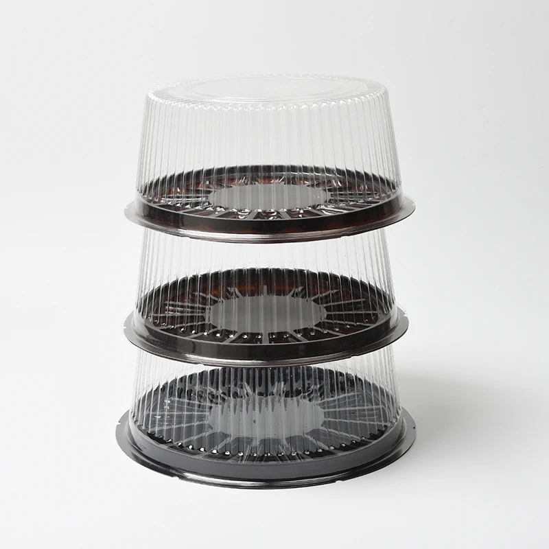 Custom Size Disposable Three Layer Round Plastic Cake Container Packaging Box with Clear Lid