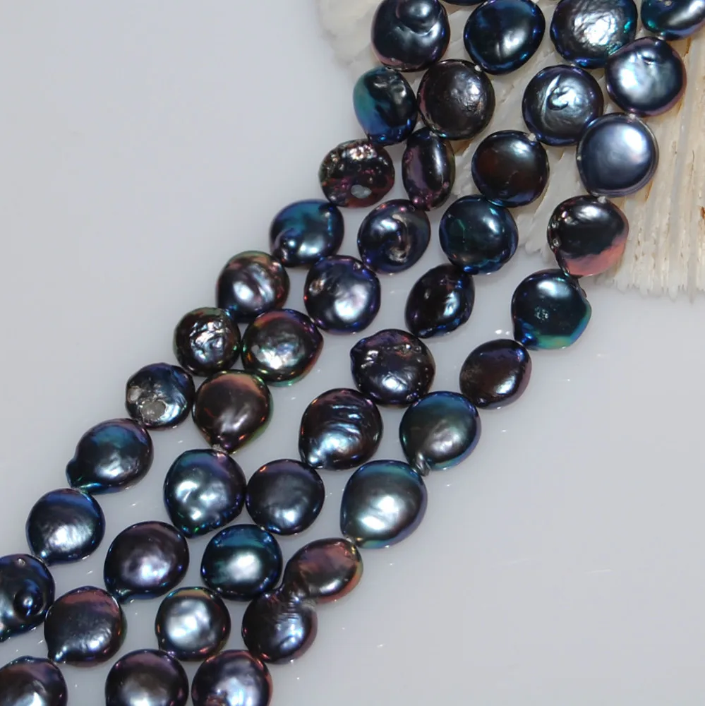 12-13mm peacock color coin natural freshwater pearl strands wholesale