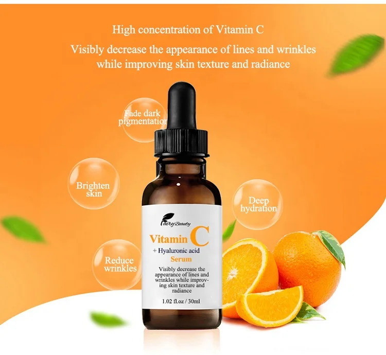 Cosmetics factory OEM freckle fading reduce wrinkle aging whitening vitamin c serum with 15% L- ASCORBIC ACID