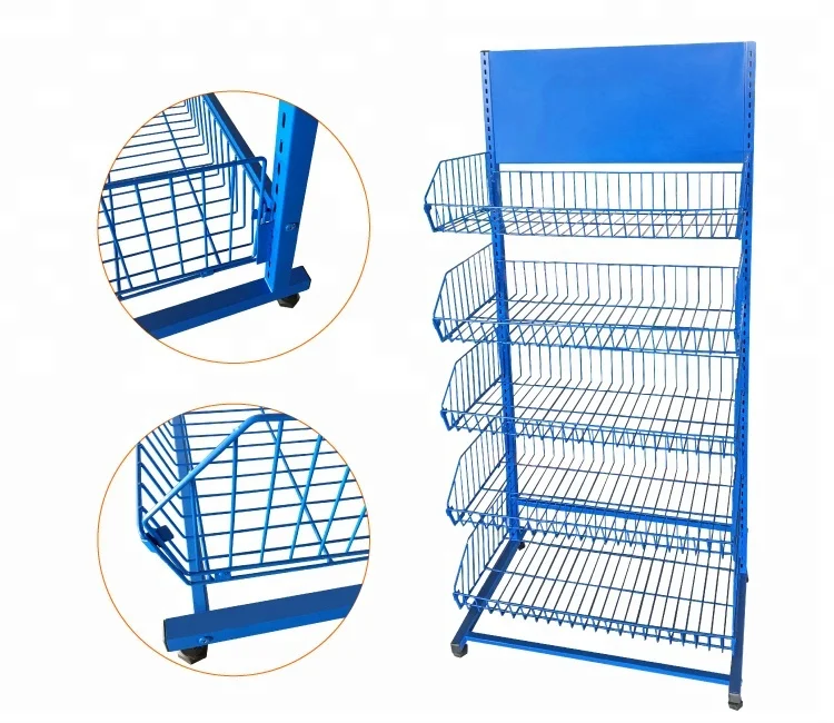 promotional movable supermarket and store grid wire mesh display stand shelf