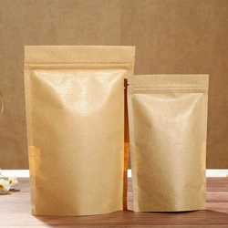 Eco-Friendly Recycled Waterproof Washable Stand up Kraft Paper Bag Zipper With Clear Window
