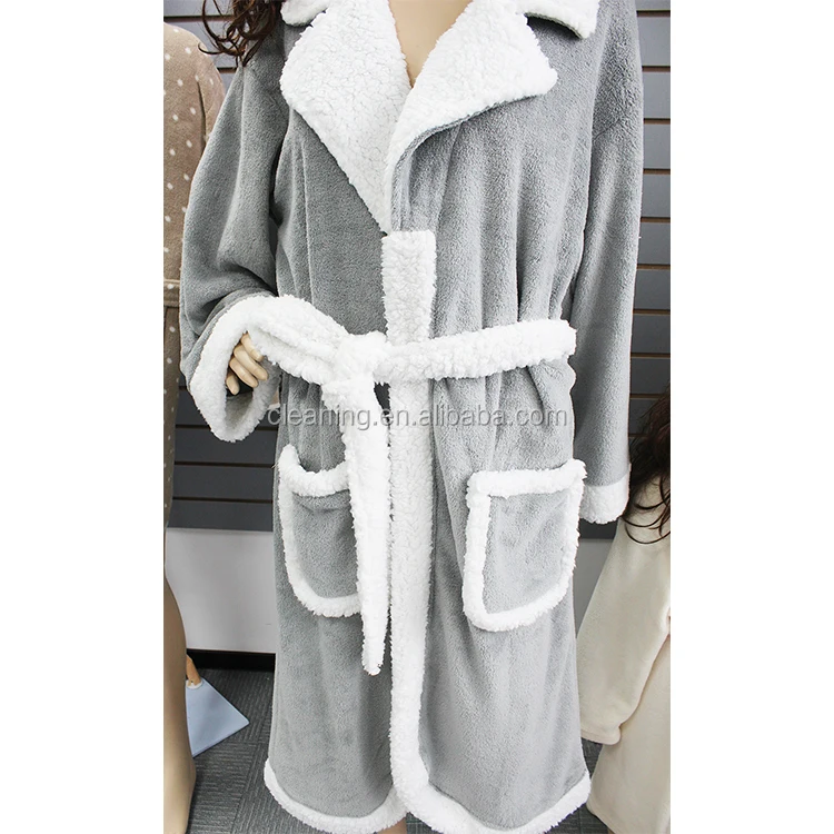China supplier hood sexy spa 100 polyester luxury stain coral fleece thick women bath robe