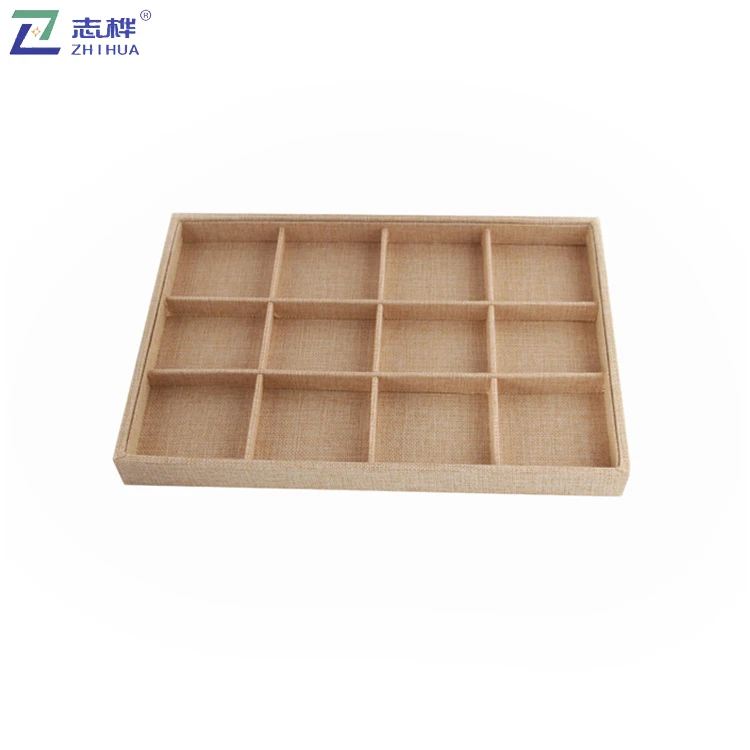 Custom 12 Grid Yellow Linen Jewelry Display Tray Hotsale Bangle Bracelet Watch Necklace Display Tray