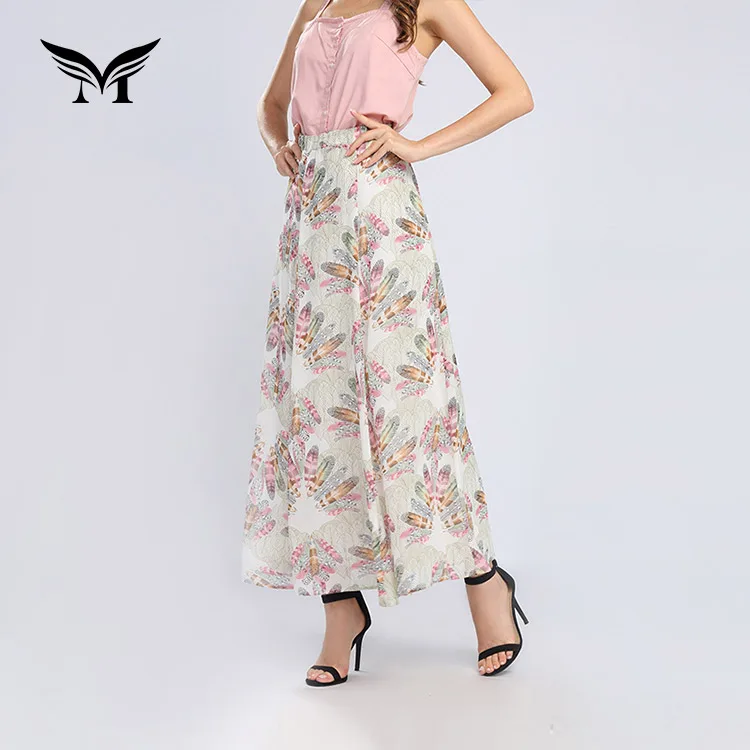 Custom print summer beach fashion lady latest long floral maxi skirt design for women