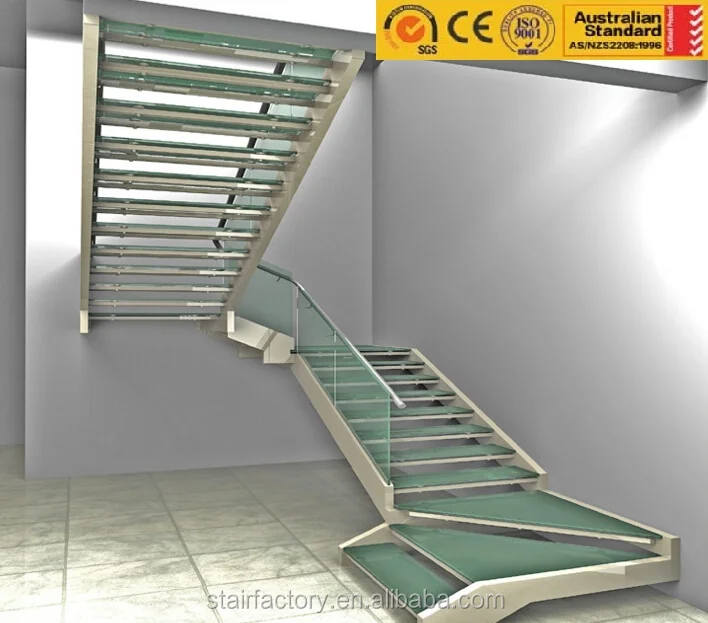 Modern steel -glass stairs Used Laminated Tempered Glass treads stairs Aluminum handrail glass balustrade staircase TS-320