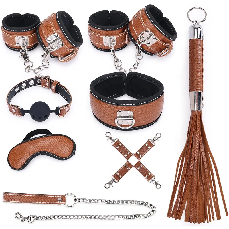 Adult Sex Toy High Quality 8pcs SM Leather Bondage Set Restraint Sex Toys for Couple