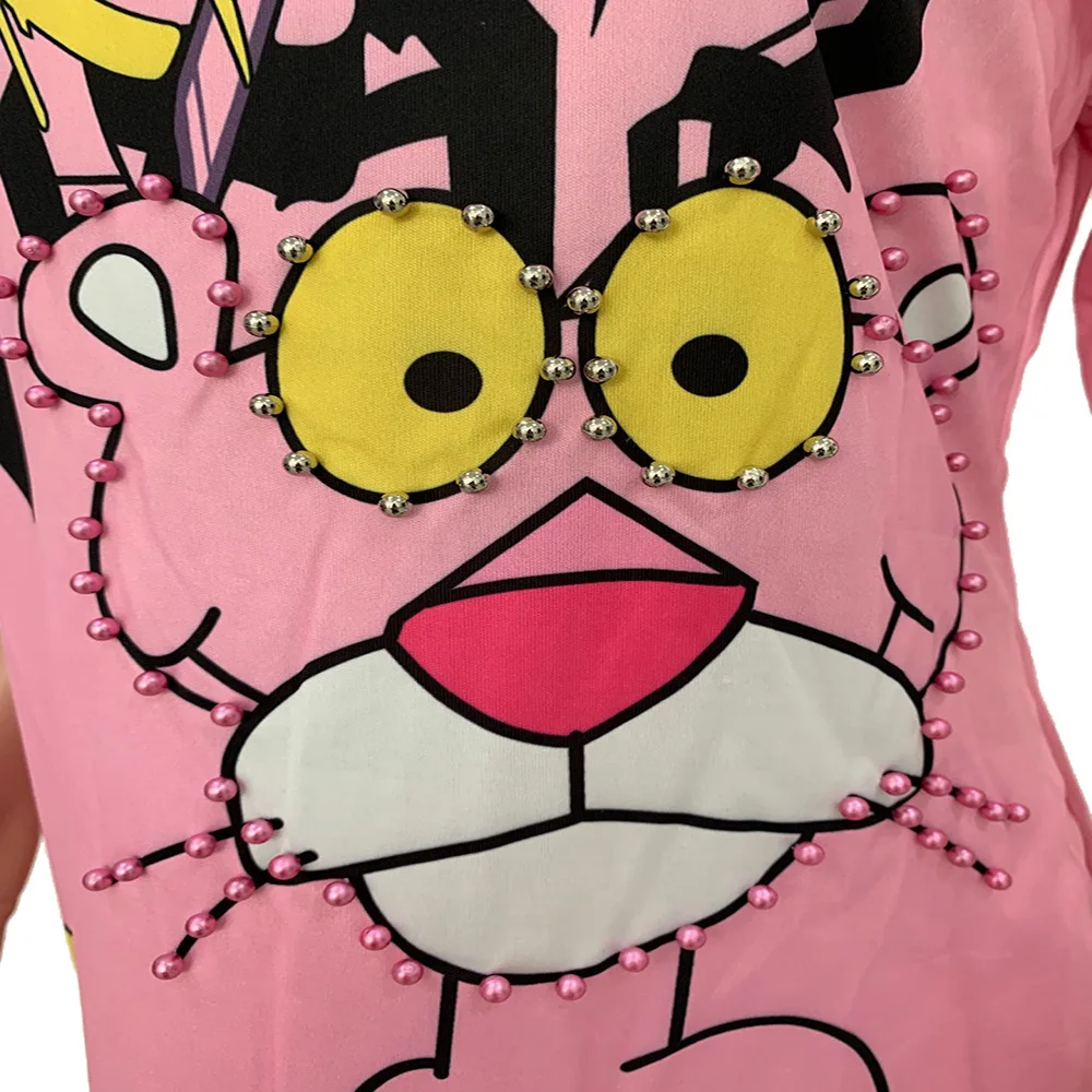 
Ready to ship OEM ODM women fashion casual cartoon beading t shirt dress TC946 